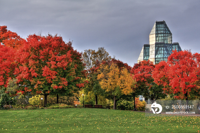 National Gallery of Canada and autumn colors, Ottawa, Canada. HDR (high dynamic range) picture.