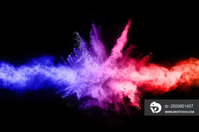 abstract colored dust explosion on a black background.abstract powder splatted background,Freeze motion of color powder exploding/throwing color powder, multicolored glitter texture.