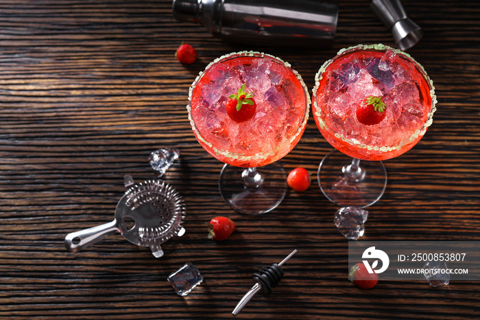 Two glasses of freshly made Margarita cocktail,top view