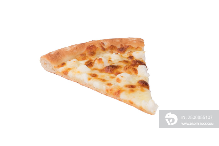 slice of cheese pizza close-up isolated on white background