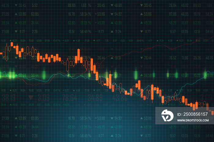 Trading and crisis concept with graphs going down at business chart background.