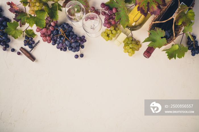 Wine composition on rustic background