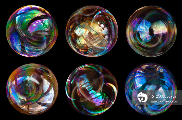 soap bubbles isolated on black background