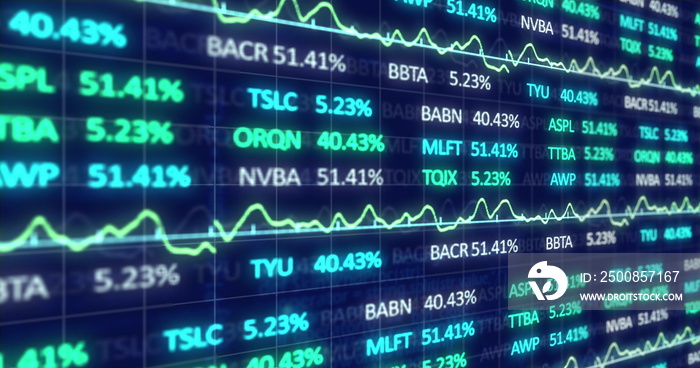 Image of stock market display with stock market tickers and graphs 4k