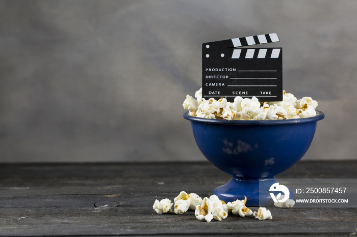 Movie Clapper Board and Popcorn
