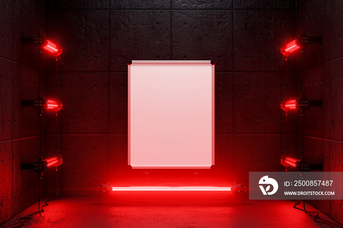 Poster stand in room with red lighting mockup