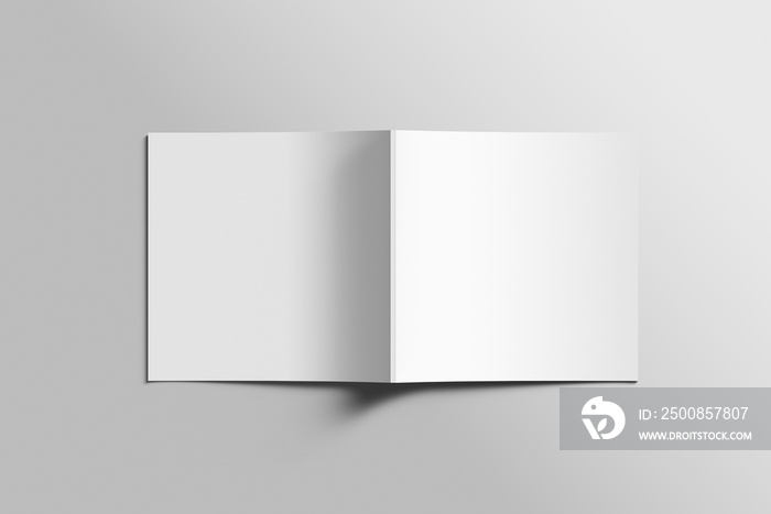 Blank square photorealistic brochure mockup on light grey background.