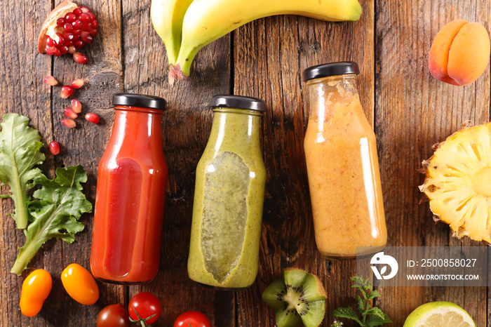 collection of fresh fruit juice in bottle