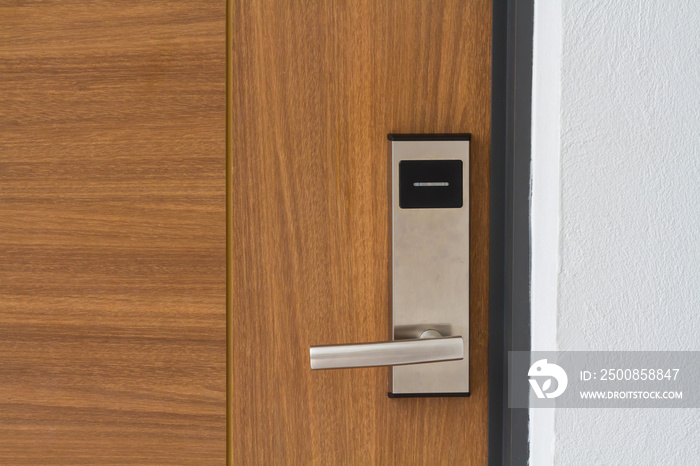 Door handle with keycard security.