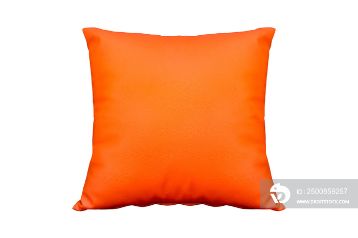 Orange leather pillow isolated.
