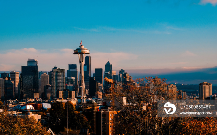 Seattle,Washington, USA - View of downtown Seattle skyline at night, Washington, USA