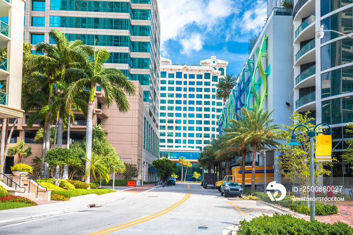 Downtown Fort Lauderdale skyscrapers street view