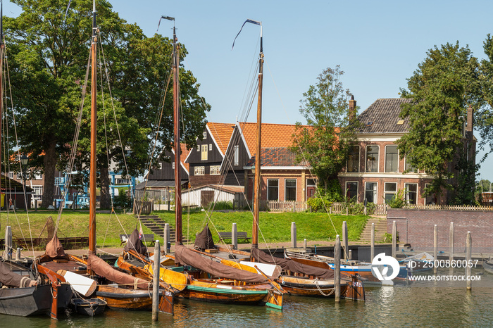 The old harbor of the hanseatic city Kampen along the river the IJssel, Overijssel, Netherlands.