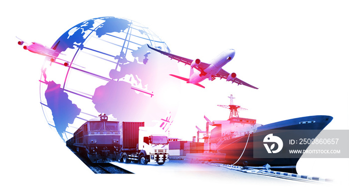 The world logistics  background or transportation Industry or shipping business, Container Cargo  shipment , truck delivery, airplane , import export Concept