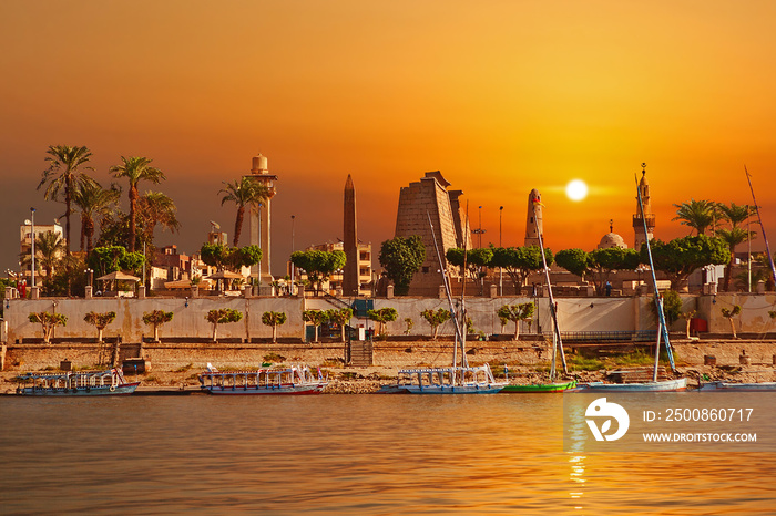 River Nile Luxor Egypt, Beautiful yellow sunny background