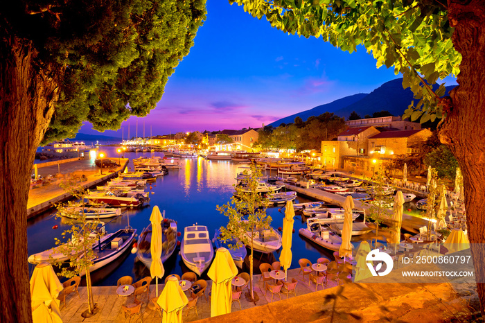 Town of Bol on Brac island harbor at sunset view