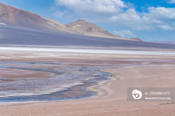 Stunning glacial salt lagoons on the Atacama desert in Chile near the borders with Bolivia and Argentina.