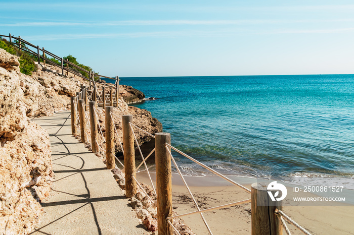 Pedestrian access to Cala Vidre located in the municipality of Ametlla de Mar, Tarragona, Costa Dorada, Spain.