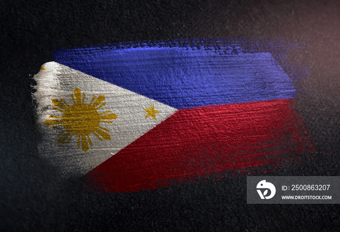 Philippines Flag Made of Metallic Brush Paint on Grunge Dark Wall