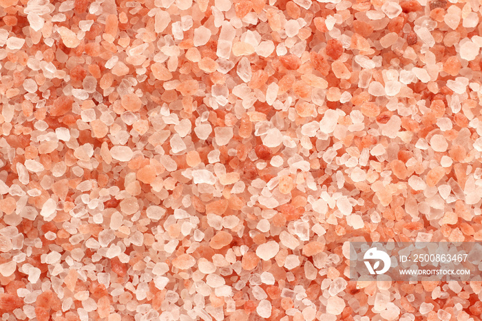 Close up top view of himalayan pink salt texture background with high resolution.