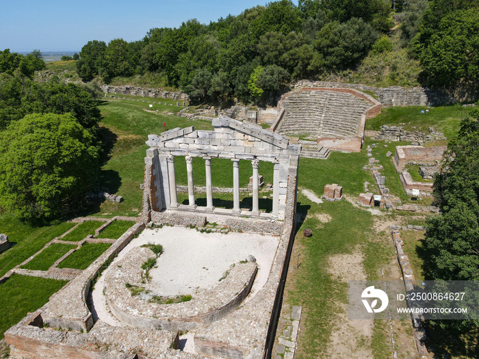 Drone view at the roman archaeological park of Apollonia in