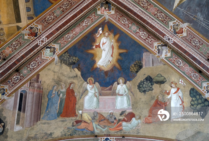 The Raising of Christ, fresco by Andrea Di Bonaiuto, detail from Passion and Resurrection of Christ, fresco by Andrea Di Bonaiuto, Spanish Chapel in Santa Maria Novella church in Florence, Italy