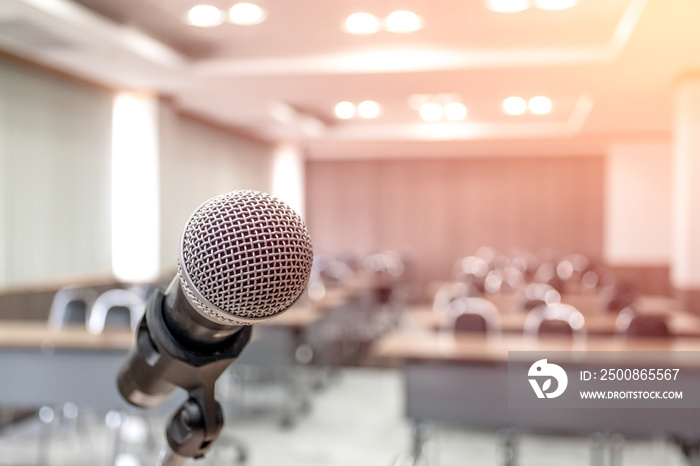 Microphone on stage of speech with copy space in seminar room