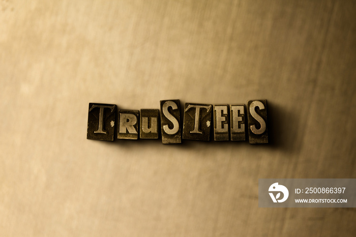 TRUSTEES - close-up of grungy vintage typeset word on metal backdrop. Royalty free stock - 3D rendered stock image.  Can be used for online banner ads and direct mail.