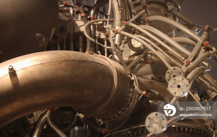 Detailed view of Pipes and tubes of a rocket engine