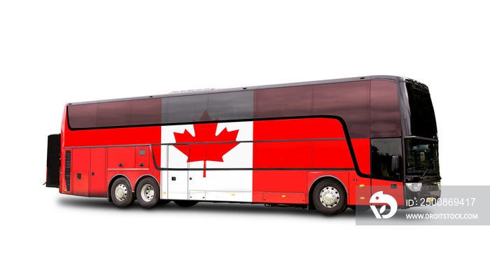 Black Travel  bus with the Canadian flag on side