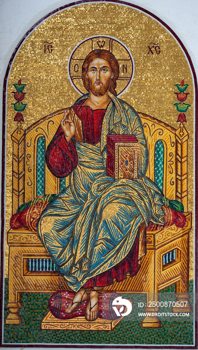 A mosaic icon depicting Jesus Christ at the Sihla Monastery - Romania