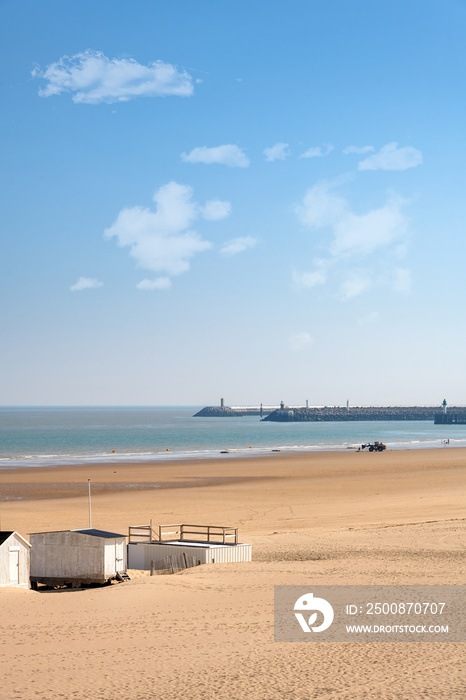 Calais beach and the entrance of the harbour, northern France