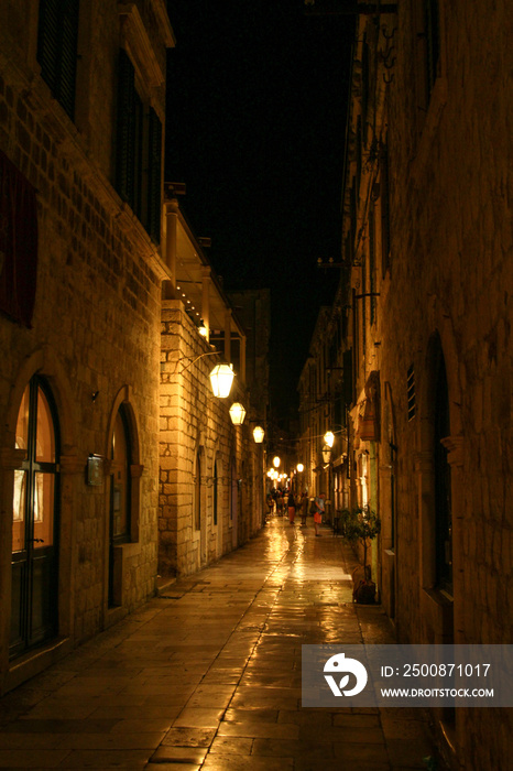 Scenic illumination of downton Dubrovnik at night