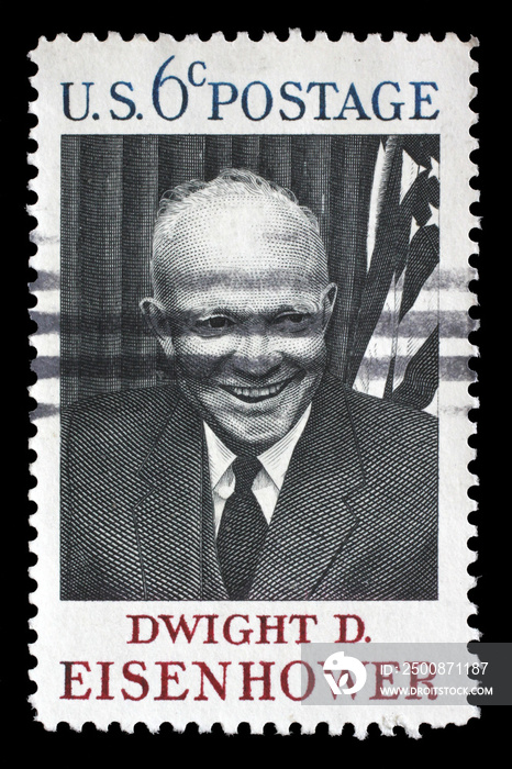 Stamp printed in USA shows Dwight D. Eisenhower, 34rd President (1890-1969), circa 1969