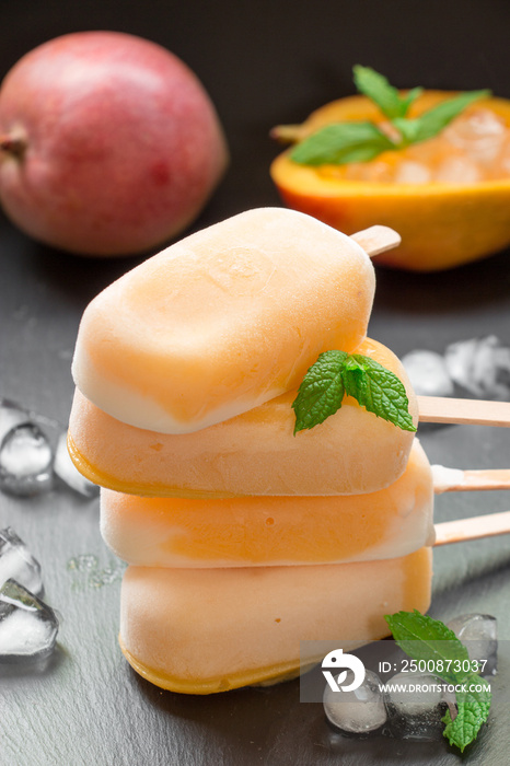 Mango sorbet sundae mix ice cream popsicles.