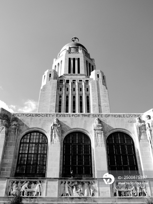 Black and white building in a city