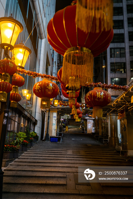 Hong Kong night street lights lanterns