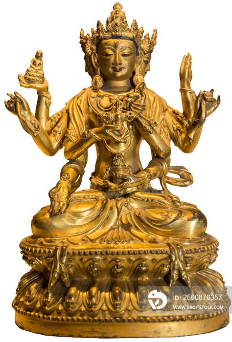 Isolated PNG cutout of a golden Statue of Tara on a transparent background