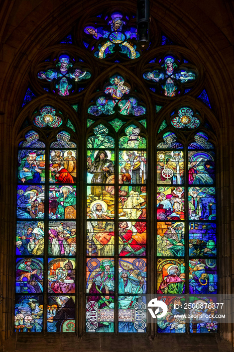 Alphonse Mucha Stained glass window in St Vitus Cathedral in Prague