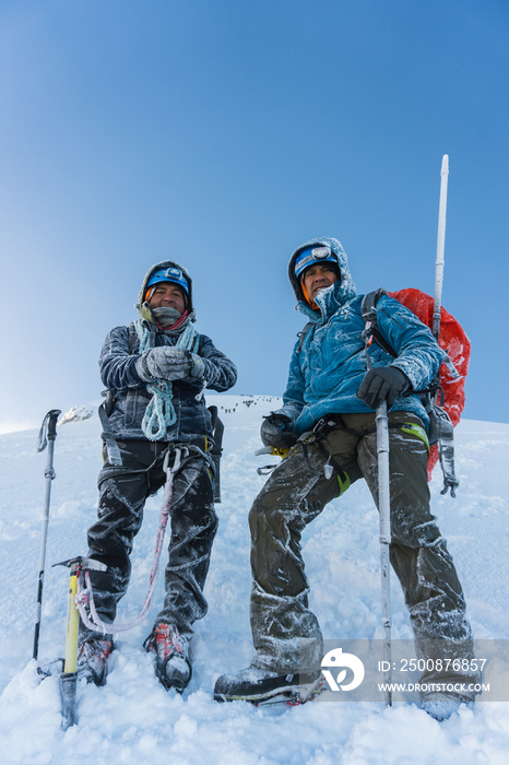 Team on the peak of mountain