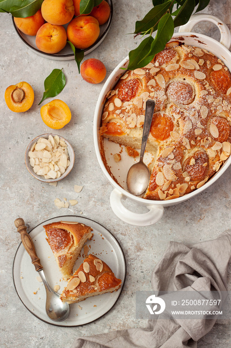 Apricot cake or pie with fresh fruit and ricotta