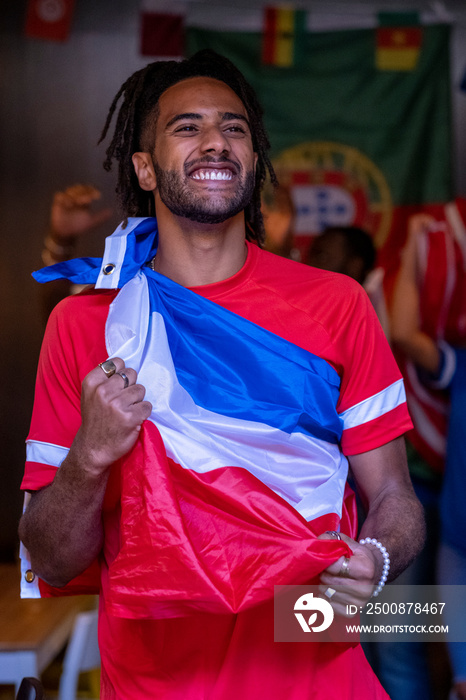 Man dressed in national flag for world cup competition