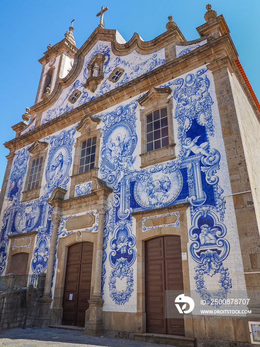 This is one of the most beautiful and iconic churches in Portugal  Igreja de Santa Maria Maior . In the 1940s the façade was covered with blue and white tiles azulejos. Covilhã, Portugal.