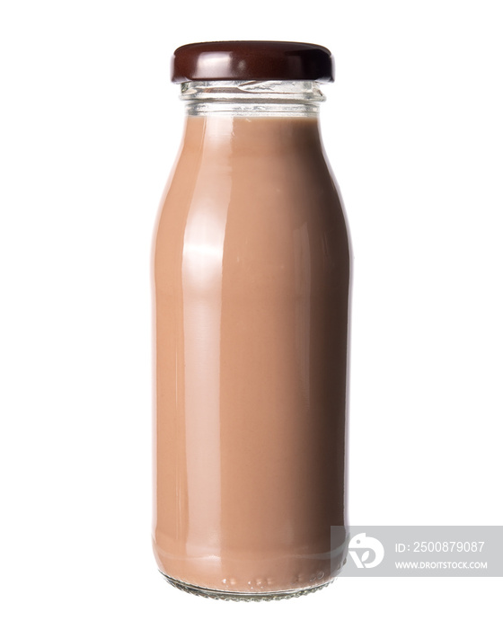 Chocolate milk in bottle., Isolated on a white background.