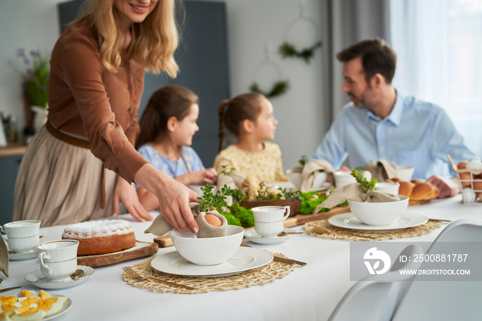 Caucasian family about to start an easter dinner at home