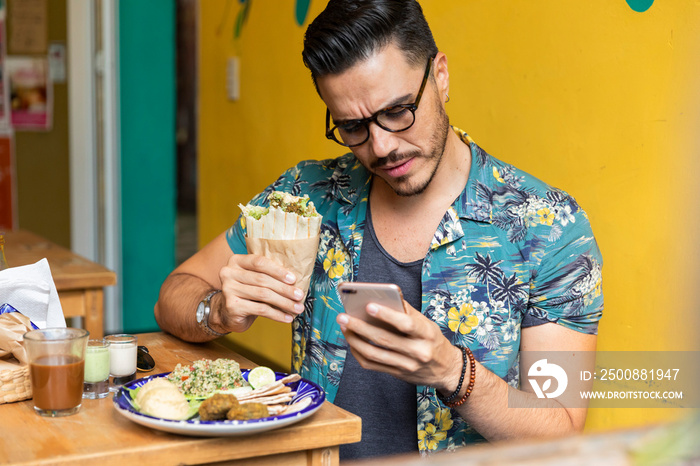 Mexican man eating healthy.