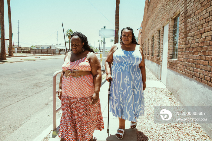 2 plus size African American women walk down the street