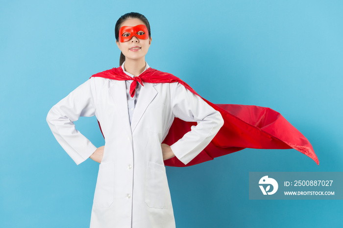 beauty woman doctor wearing superhero costume