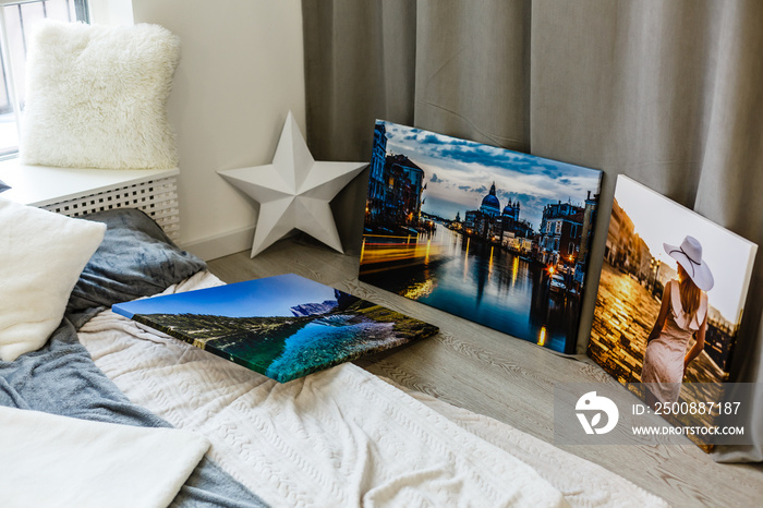 New canvas prints of landscape photos, photo canvases are in the interior