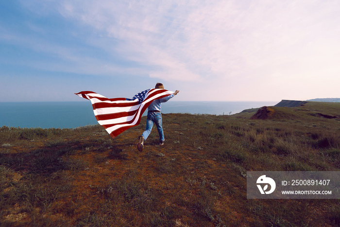 teen boy with american flag